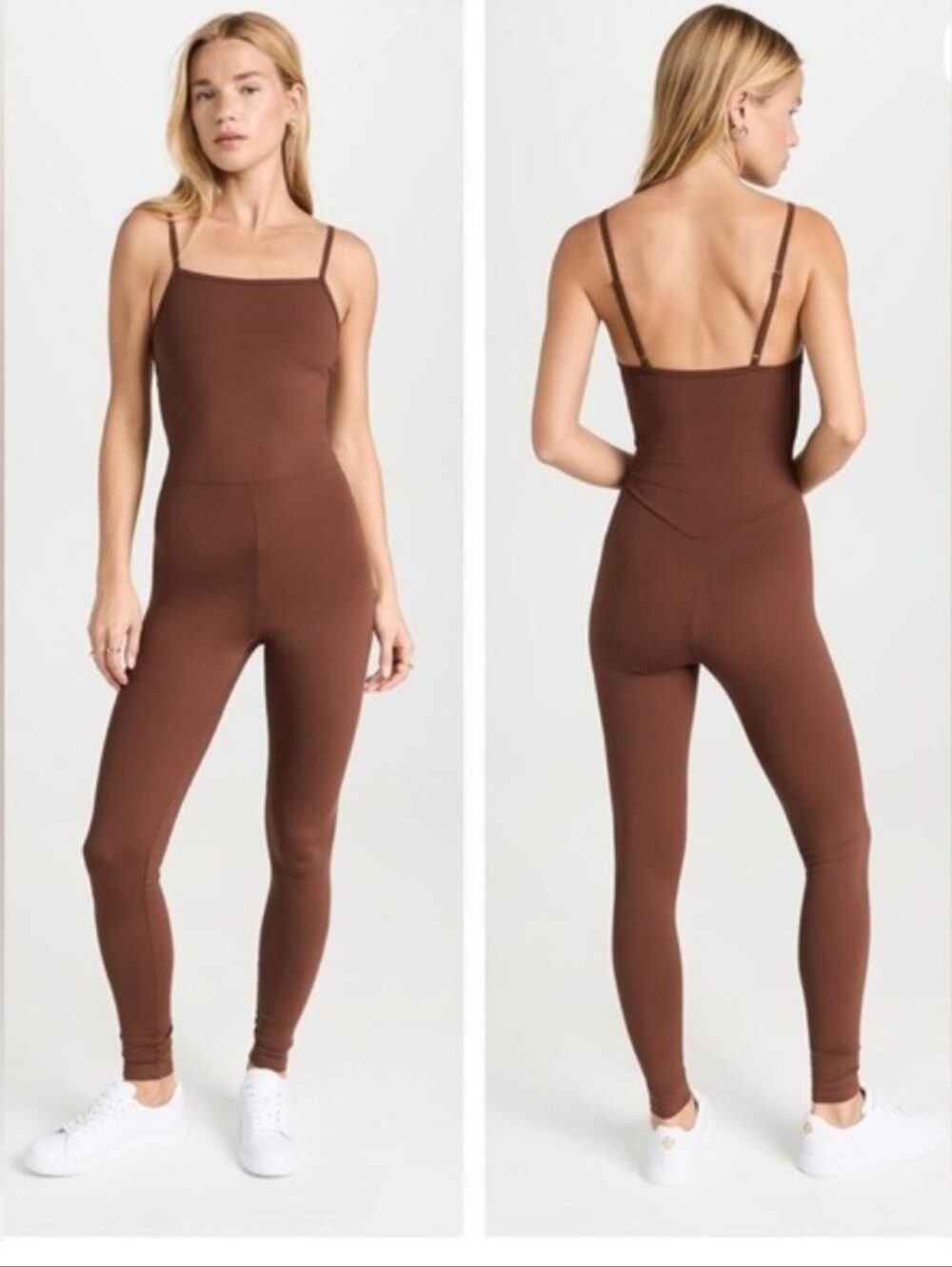 Girlfriend Collective Brown Slim-Fit Square-Neck Jumpsuit / Unitard
